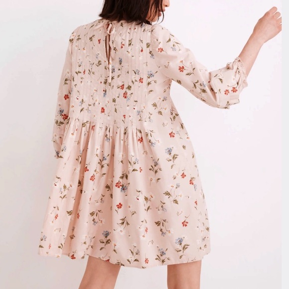 Madewell Pintuck Puff-Sleeve Mini Dress in Seaside Floral - Picture 3 of 15
